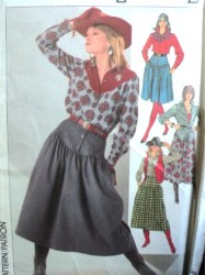 7601 Simplicity WESTERN MS LS SHIRT, FLARE SKIRT LENGTHS,VEST PATTERN 10,12, OR 14 CHOICE 